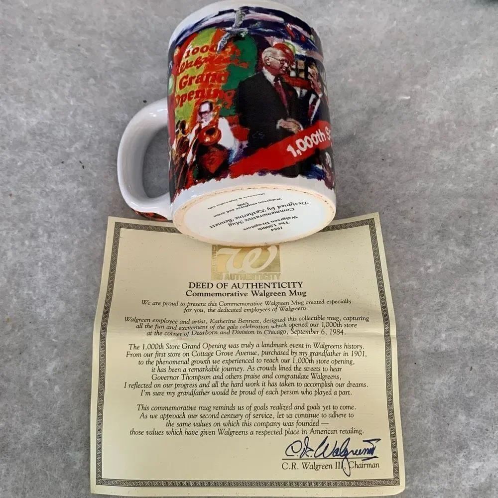Walgreen Drugstore 1984 1,000th Store Commemorative Mug With Certificate